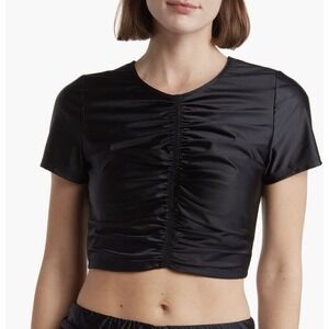 Good American Ruched Black Cropped Swim Shirt Top‎ Size Medium